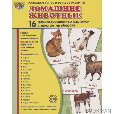 Домашние животные. 16 демонстрационных картинок с текстом на обороте