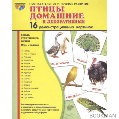 Птицы домашние и декоративные. 16 демонстрационных картинок